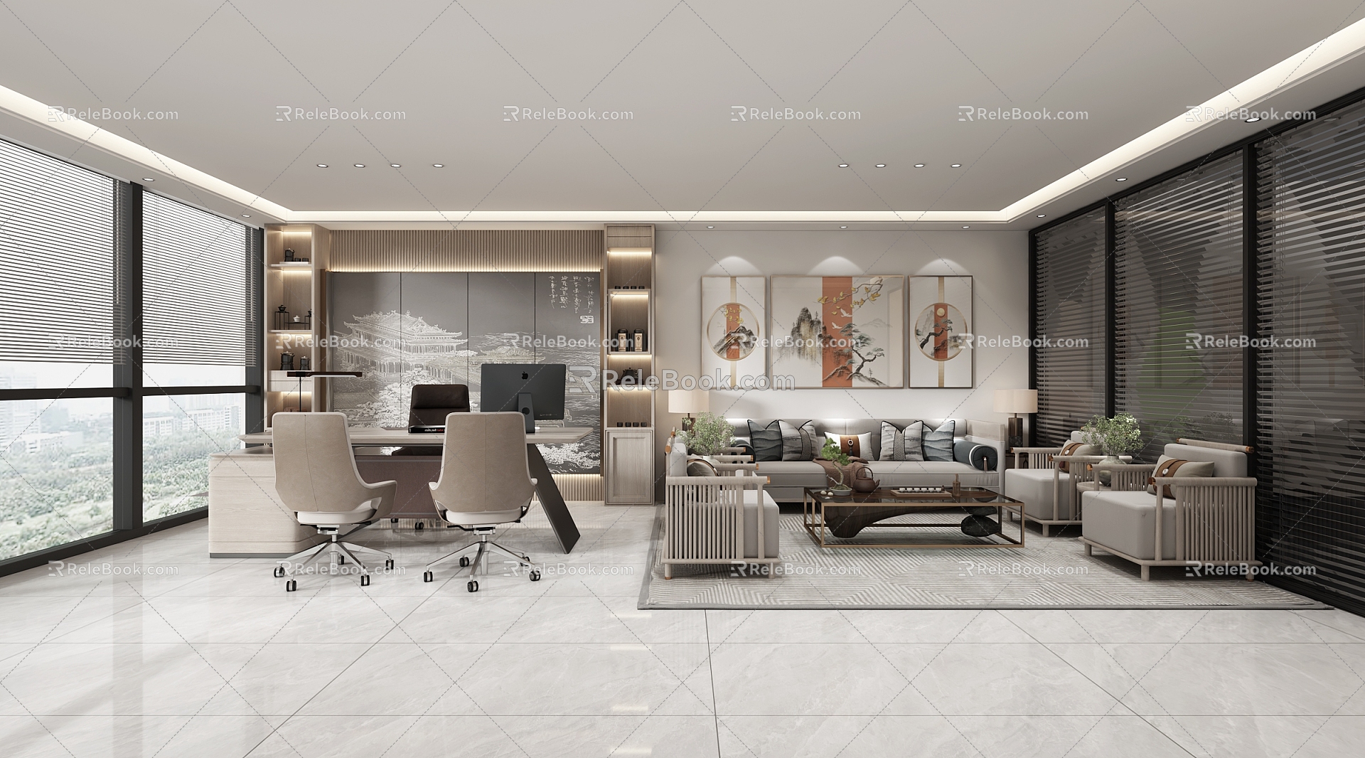 New Chinese Office Manager Office 3d model