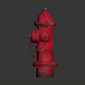 Red Fire Hydrant With Metal Chains And Classic Design On Reflective Surface
