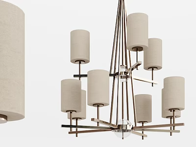 Modern Multi Arm Chandelier With Cylindrical Fabric Shades And Metal Frame Interior Lighting Fixture 3d model