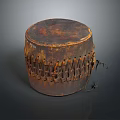 Vintage Handcrafted Wooden Musical Drum With Rustic Surface And Intricate Woven Straps Design