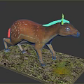3D Orange Spotted Animal Model Standing On Mossy Platform With Green Fern