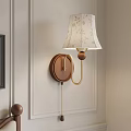 Classic Wall Lamp With Wooden Base Metal Bracket And Floral Lampshade Mounted On Wall
