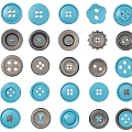Assorted Blue And Gray Buttons With Various Hole Designs And Shapes For Sewing Accessories