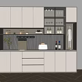Modern Wine Cabinet With Glass Doors Bottles Glassware White Cabinets And Coffee Machine