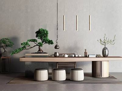 New Chinese Tea Table and Chair Potted Chandelier Tea Set 3d model
