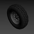 Off Road Vehicle Tire With Deep Tread Pattern And Silver Alloy Rim
