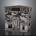 Ancient Roman Style Triumphal Arch With Red Tile Roof And Stone Structure