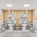 Modern Dental Clinic Interior With Treatment Chairs Medical Equipment Wooden Walls And White Cabinets