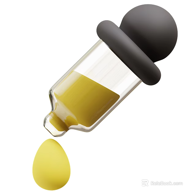 Modern Daily Life Dropper Bottle With Transparent Body Black Cap And Yellow Liquid 3d model 