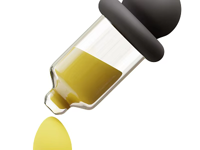 Modern Daily Life Dropper Bottle With Transparent Body Black Cap And Yellow Liquid 3d model