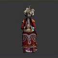 Traditional Folk Costume Figure In Red Pink Robes With Pointed Hat And Ornate Patterns