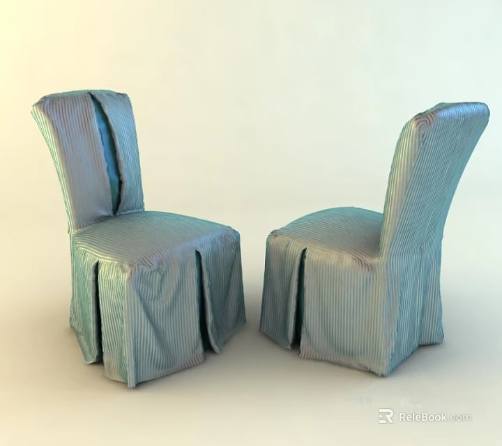 Elegant Striped Pleated Dining Chairs With Light Blue Soft Slipcover Design 3d model 
