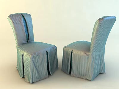 Elegant Striped Pleated Dining Chairs With Light Blue Soft Slipcover Design 3d model