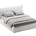 Modern Light Gray Double Bed With Padded Headboard And Cozy Bed Linens 3d model