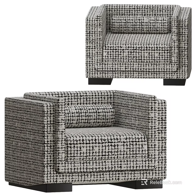 Modern Single Seater Sofa With Checkered Fabric And Sturdy Armrest Design 3d model