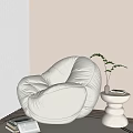 Modern Lazy Sofa Cream Single Sofa Side Table Dreamy Curtain 3d model