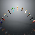 Colorful Game and Movie Characters Holding Hands Forming Circle on Gray Background with Reflections