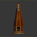 Classical Wooden Harp as Decorative Household Item with Carved Details and Red Strings