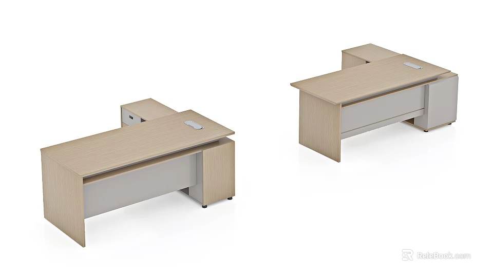 Two Modern Office Desks With Wooden Tops And Functional Storage Drawer Design 3d model 