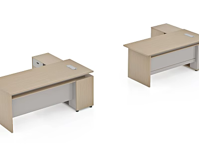 Two Modern Office Desks With Wooden Tops And Functional Storage Drawer Design 3d model