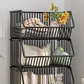 Multi tiered Black Metal Storage Shelf in Living Room with Decorative Items and Books