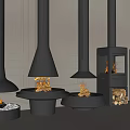 Modern Black Fireplaces With Various Styles Burning Flames And Stacked Wood