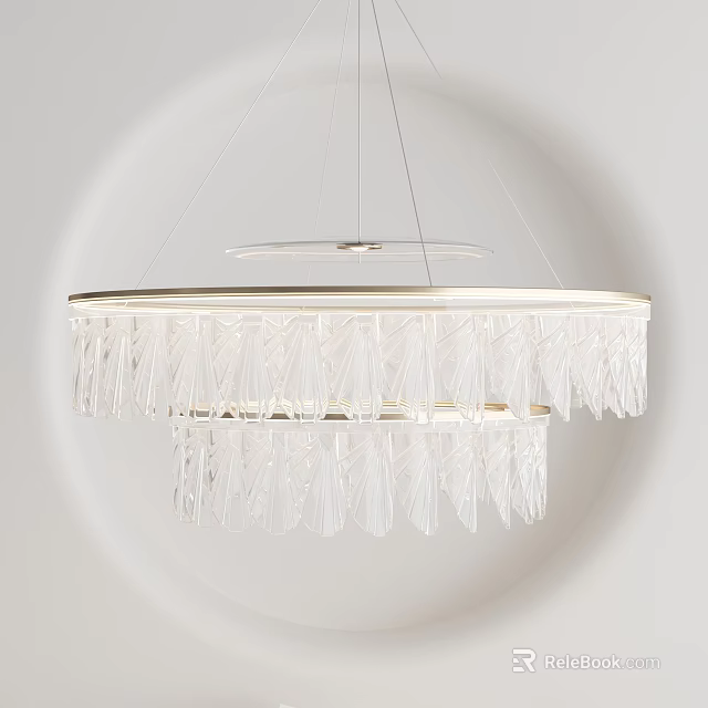 Elegant Hanging Crystal Leaf Shaped Chandelier With Double Layer Metallic Frame Design 3d model 