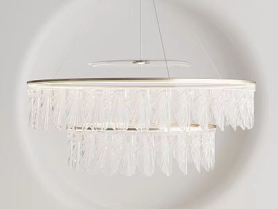 Elegant Hanging Crystal Leaf Shaped Chandelier With Double Layer Metallic Frame Design 3d model