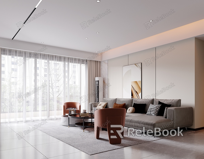 Modern living room sofa background wall dining room model