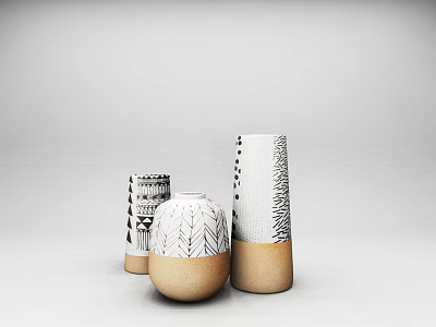 Modern Decorative Ornament Set With White Brown Vases And Geometric Patterns 3d model