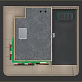 Small Pizza Shop Building With Green White Striped Awning Red Door And Roof Air Conditioner