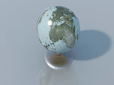 Sleek Blue And Green Globe With Silver Base On Smooth Surface 3d model