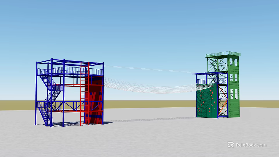 Fire Station Training Facilities With Metal Frame Stairs Platform Climbing Tower And Rope Net 3d model 