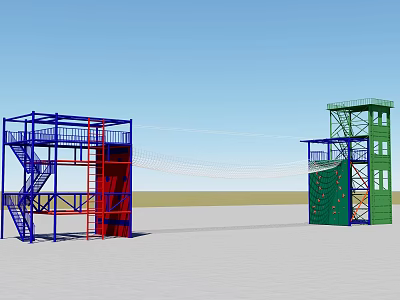 Fire Station Training Facilities With Metal Frame Stairs Platform Climbing Tower And Rope Net 3d model