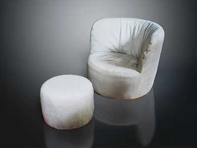 Modern Single Sofa With Curved Back Round Ottoman And Plush Upholstery 3d model