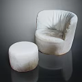 Modern Single Sofa With Curved Back Round Ottoman And Plush Upholstery