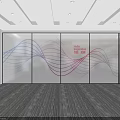 Creation Room Interior With Glass Partition Colorful Wavy Lines And Office Elements