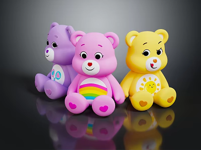 Colorful Stuffed Toy Bears For Kids With Rainbow Sun And Heart Patterns 3d model