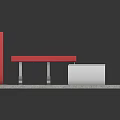 Gas Station Building Model With Red Canopy Fuel Pumps And Signage Posts