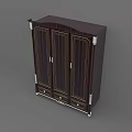 Dark Wood Wine Cabinet With Three Doors Gold Accents Bottom Drawers And Metal Legs