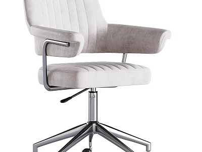 Light Colored Upholstered Office Chair With Striped Design Armrests Metal Frame And Five star Base Wheels 3d model