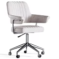 Light Colored Upholstered Office Chair With Striped Design Armrests Metal Frame And Five star Base Wheels