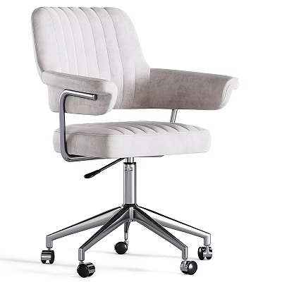 Light Colored Upholstered Office Chair With Striped Design Armrests Metal Frame And Five star Base Wheels 3d model