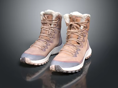 Brown High Top Outdoor Boots Featuring Fur Lined Collar Laces And Sturdy Sole 3d model