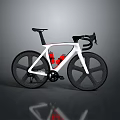 Modern White And Black Racing Bicycle With Red Accents And Carbon Fiber Frame