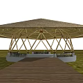 modern pavilion rice field bamboo pavilion rest gallery frame 3d model