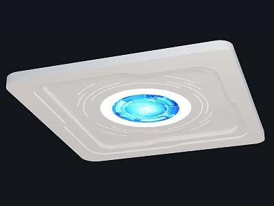 Modern Ceiling Light Design With Square White Panel And Blue Circular Illuminated Ring 3d model