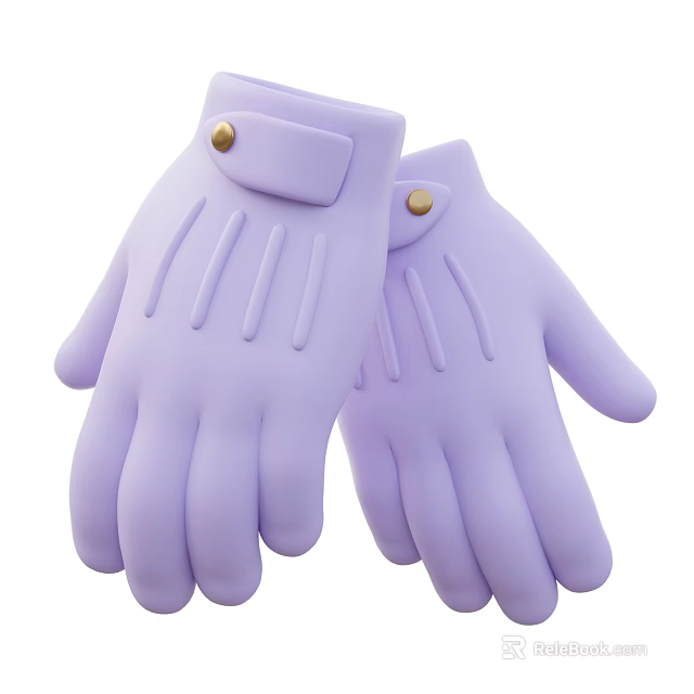 Fashionable Purple Gloves With Decorative Buttons And Detailed Stitch Design 3d model 