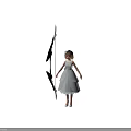 Child in White Dress with Bow Accent Wearing White Heels Standing Next to Large Bow