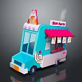 Cute Doll Topped Blue Boba Nini Food Truck With Pink Awning And Windows